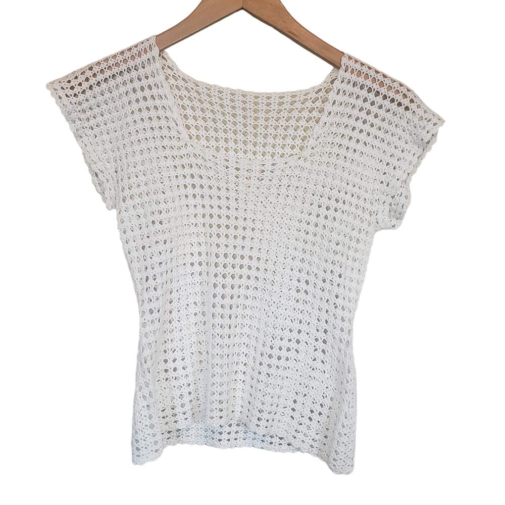 White Crochet Square Neck Crop  Top Boho Festival Cottage‎ Women's XXS